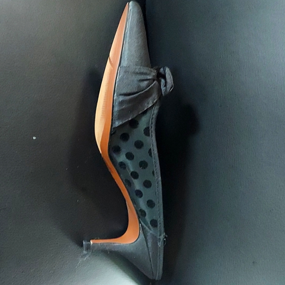 Kitten heel black sheet slide mule